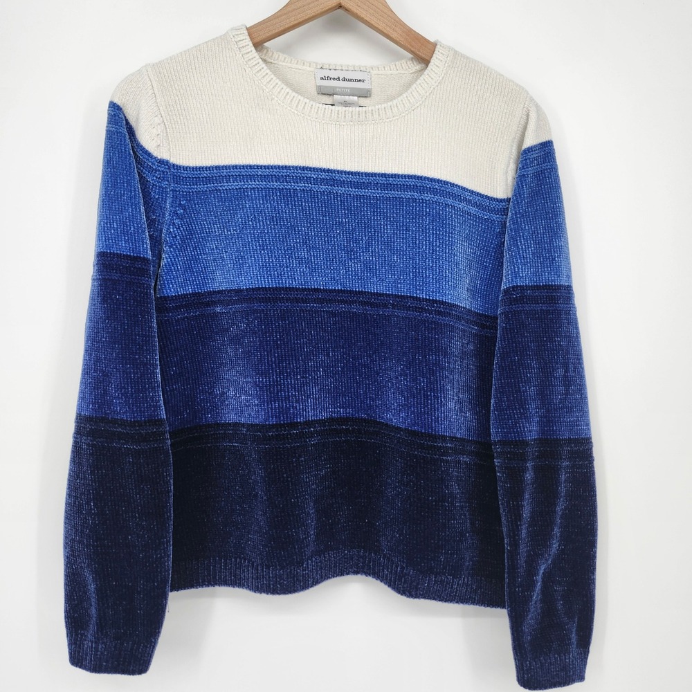 Alfred Dunner Womens Blue Colorblock Chenille‎ Sweater Size PL Soft Cozy Kidcore